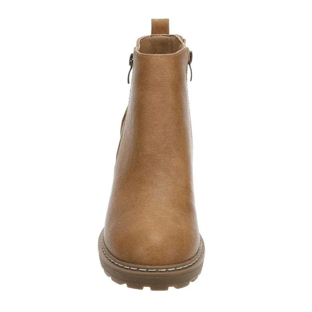 Corkys Rocky Top Chunky Ankle Boots Camel Faux Leather Lug Sole Booties 10 NWT